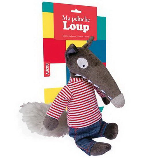 Ma peluche Loup habillée marinière et jean