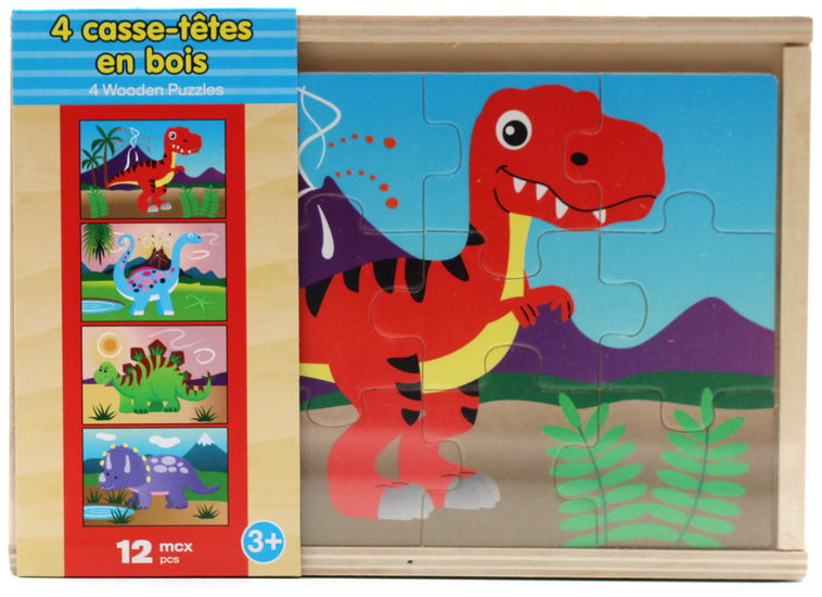 Casse-tête en bois 4 en 1 Dinosaures
