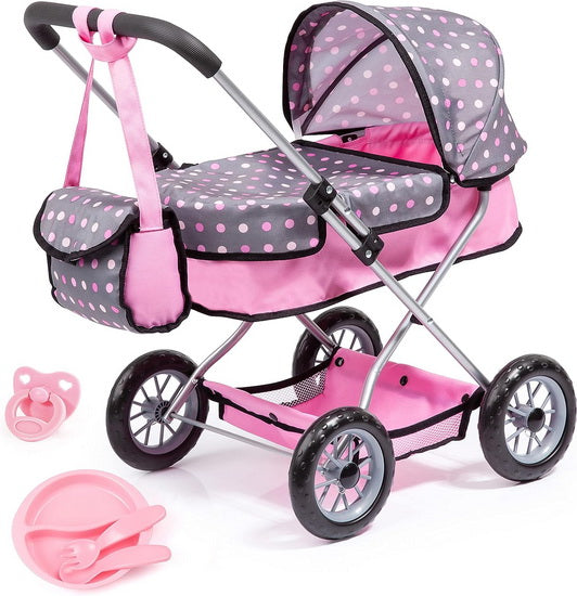 Poussette pour poupées à pois