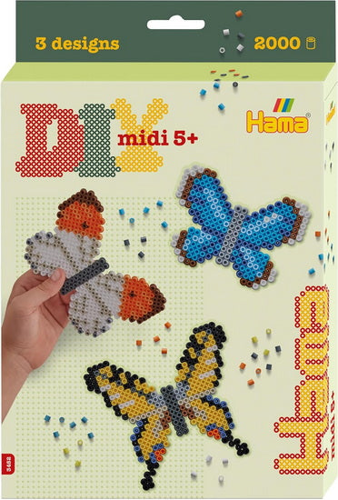Hama Boîte Papillons. Env. 2.000 perles, 1 grande plaque carrée.