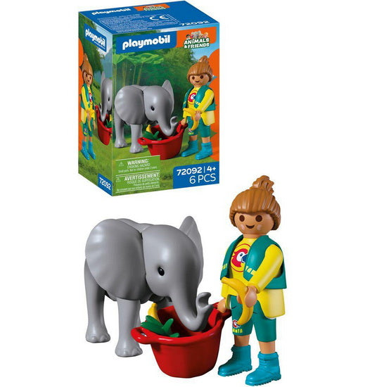 Éléphanteau et gardien de zoo