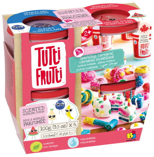 Ens. 4 pots de pâte à modeler scintillante : parfum fruits