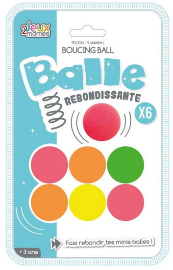 Ens. 6 balles rebondissantes colorées 