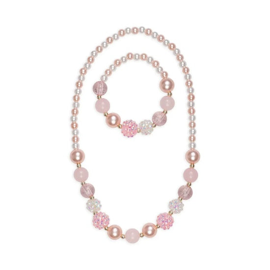 Ens. Collier et bracelet à perles rose et blanche